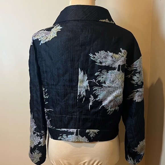 Dries Van Noten Black Floral Silk Blazer, size 40; design: lt blue,purple, gold - Picture 2 of 9